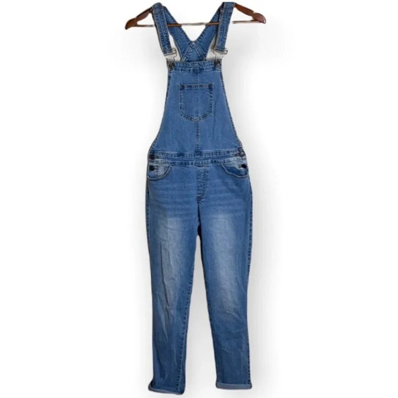 BLUENOTES Denim Overalls Blue Light Wash Bibbed Cotton Tapered Leg Boho Size XS - Picture 2 of 11